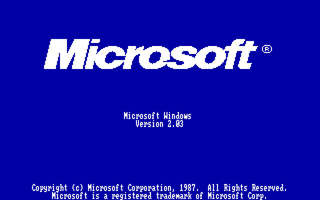 Startbildschirm von Windows 2.03, die erste kommerziell erhältliche Fassung von Windows 2. (Bild: Screenshot/Microsoft)
