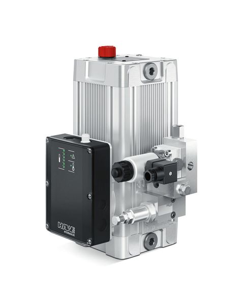 Hydraulikaggregat „Inka“ von Hawe Hydraulik: Das Hydraulikaggregat mit integrierter Hochdruckpumpe dient dem Ansteuern von Einzelfunktionen in unterschiedlichen Maschinen. Das Aggregat muss immer vertikal und horizontal montierbar sein, weshalb es sowohl technisch als auch gestalterisch kompakt gehalten ist. Der Anbau von Elementen erfolgt über T-Nuten im Gehäuse, dessen Längsrippung ein erkennbares Gestaltungsmerkmal ist und der Wärmeabfuhr dient.  (Red Dot)