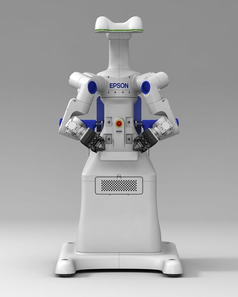 Autonomer Epson-Doppelarmroboter, der mit Sensoren (Kameras, Kraftsensoren, Beschleunignungsmesser) ausgestattet sehr autonom agieren und reagieren kann. (Bild: Epson)