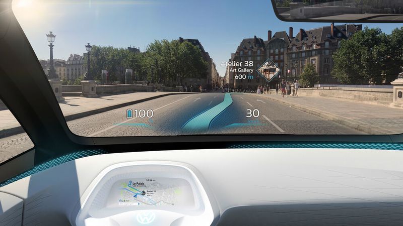 Für den von Volkswagen für 2019 angekündigte Elektro-Kompakte I.D. Ist beispielsweise der Einsatz eines Head-Up-Displays mit Augmented Reality geplant. (VW)