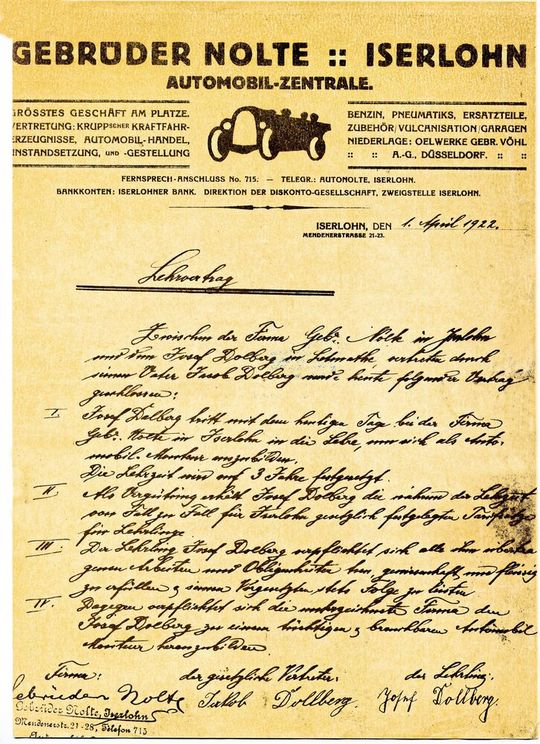 Schon vor 100 Jahren sorgte bei Gebrüder Nolte neben dem Handschlag ein Lehrvertrag für Transparenz und Verbindlichkeit. Schon vor 100 Jahren sorgte bei Gebrüder Nolte neben dem Handschlag ein Lehrvertrag für Transparenz und Verbindlichkeit.