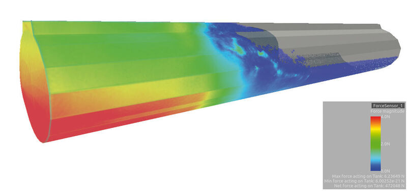 Preon Lab simuliert innerhalb weniger Tage Szenarien, die bisher nicht denkbar waren. Das Bild zeigt die Visualisierung der Stromlinien bei einer Schwallwassersimulation. (Fifty2 Technology)