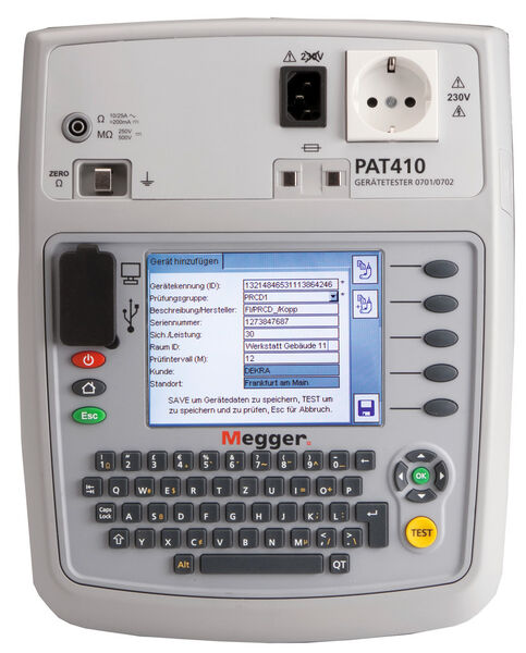 Der PAT410 von Megger ist ein Gerätetester nach DIN VDE 0701-0702, der den Arbeitsalltag von Prüftechnikern erleichtern soll. (Megger)