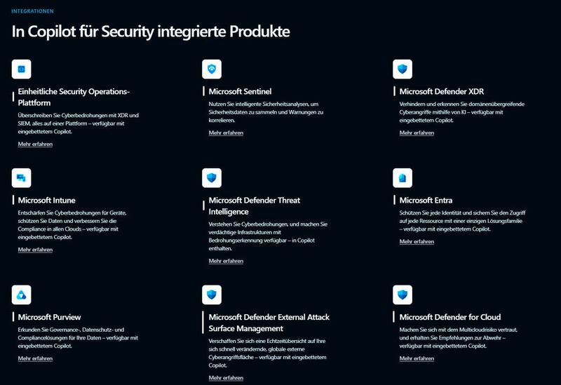 Copilot für Security arbeitet vor allem mit anderen Microsoft-Produkten zusammen. (Bild: Joos)