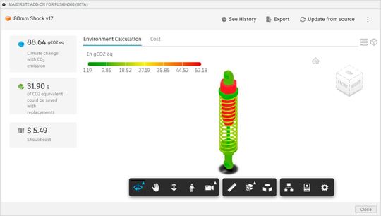 Produktentwickler müssen schon während des Designprozesses befähigt werden, ihre Designs auf Nachhaltigkeitskriterien und weitere Faktoren hin zu bewerten. Für Fusion-360-Anwender macht ein neues Add-on dies möglich.(Bild:  Makersite)