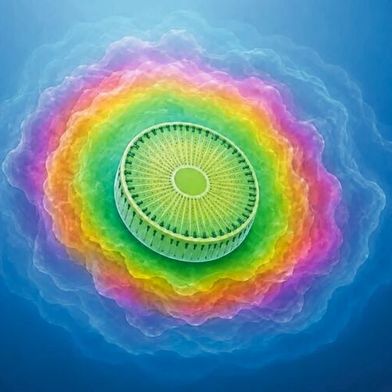 Jede Phytoplanktonzelle im Ozean ist von chemischen Schichten unterschiedlicher Größe umgeben, die Bakterien wahrnehmen können, um das Phytoplankton aufzuspüren. (Bild: Riccardo Foffi / ETH Zürich; Bild mit KI bearbeitet)