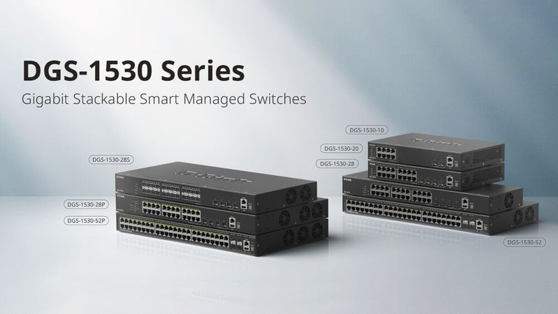 D-Link stellt DGS-1530 vor: Smart-Managed-Switches mit 10G-Uplink, Stacking, ERPS und PoE bis 740 Watt.(Bild:  D-Link)