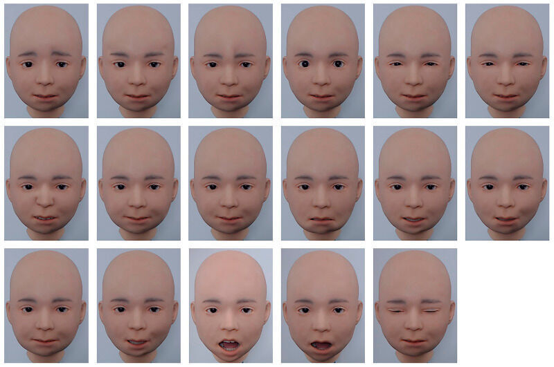 Nikola’s facial action units. The facial action units (AUs) produced by the android Nikola.  (Riken)