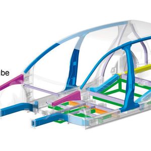 Kombination von Blechen, Profilen und Gussteilen in einer Karosserie, die komplett aus Aluminium aufgebaut ist.
