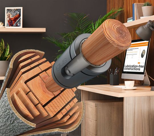 Eine neue Designstudie von igus beweist, dass schmierfreie Kunststoffgleitlager wie iglidur J4 sich als optimale Gegenlaufpartner für Holzwellen eignen. Eine neue Designstudie von igus beweist, dass schmierfreie Kunststoffgleitlager wie iglidur J4 sich als optimale Gegenlaufpartner für Holzwellen eignen.