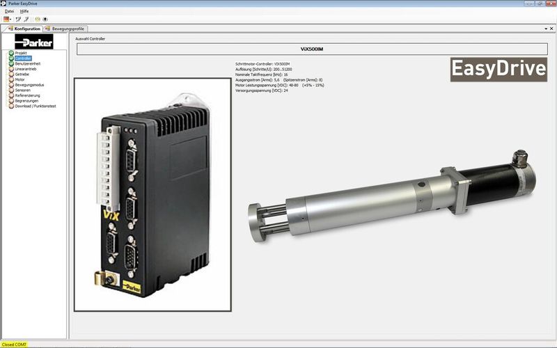 Parker Easy-Drive Konfigurations- und Parametriersoftware – einfache Auswahl und Parametrierung von Systemkomponenten sowie anwenderfreundliche Programmierung von Bewegungsprofilen und Fahrsätzen oder Fahrsatzverkettungen. (Bild: Parker Hannifin)