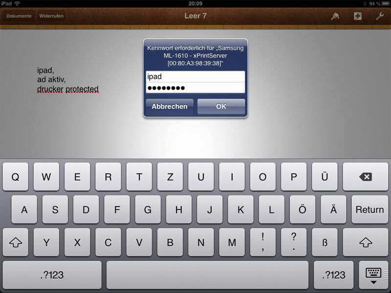 Am iPad klappte die Autorisierung per lokaler Nutzerverwaltung oder Active Directory prima. (Bild: Srocke)