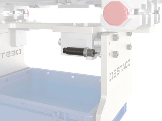 ACE Kleinstoßdämpfer der MC-Familie sorgen im Destaco Boxgreifer für unübertroffene Energie- und Platzeffizienz in der Automatisierung(Bild:  Stabilus)