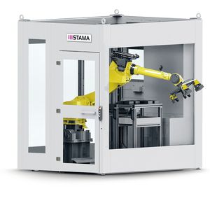 Die modulare Roboterzelle zeigt Stama auf der EMO. Der Roboter kommt als Standard aus dem Hause Fanuc.