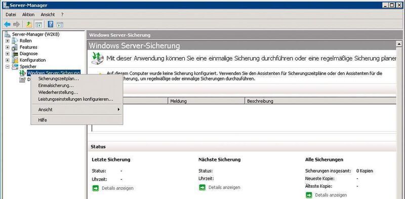 Sicherungen verwalten in der Konsole Windows Server-Sicherung. (Archiv: Vogel Business Media)