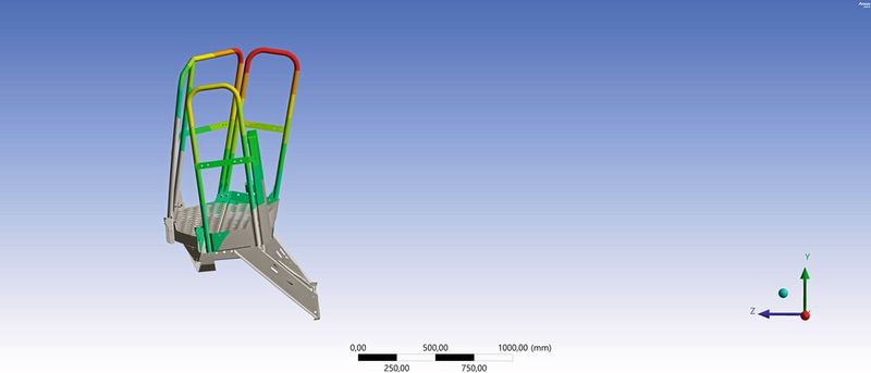 Dynamik untersuchen und beherrschen: Das Bild zeigt die Schwingungsanalyse am Stehpodest eines Kippladers. (Bild: Schwarzmüller)
