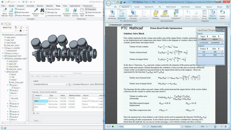 Ein Arbeitsblatt aus PTC Mathcad Prime 3.1 lässt sich in ein Creo-Modell einbetten, um das Design zu dokumentieren und Daten zwischen PTC Mathcad und PTC Creo bidirektional auszutauschen. (Bild: PTC)