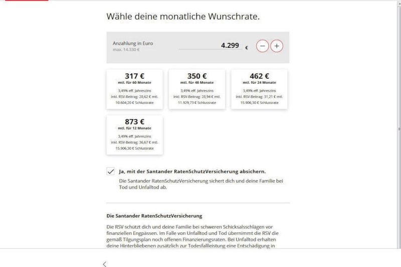 ... kann man die Höhe der Anzahlung ändern. (Screenshot Santander)