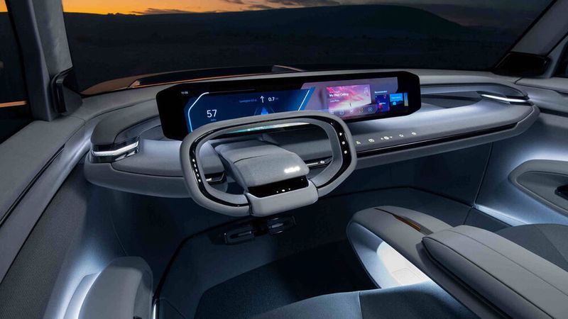 Das rechteckige Lenkrad lässt sich weitgehend im Armaturenbrett versenken, dürfte aber aufgrund gesetzlicher Regelungen noch verändert werden. (Kia)