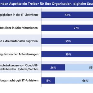 Die größten Treiber von Souveränitätsstrategien in Unternehmen sind Abhängigkeiten, Resilienz, Datenkontrolle und Regulatorik.(Bild:  Lünendonk)