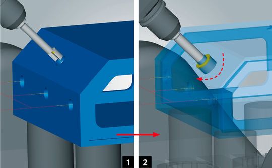 2.5D back boring: Collisions when inserting and retracting tools are reliably avoided. 2.5D back boring: Collisions when inserting and retracting tools are reliably avoided.