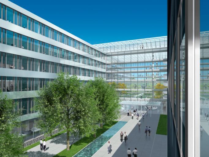 Bei der Fassadenkonstruktion der HDI Gerling Konzernzentrale in Hannover wurden Edelstahlbleche auf eine Trägerkassette aus Aluminium verklebt und an der Unterkonstruktion befestigt. (WZV / Outokumpu Nirosta)