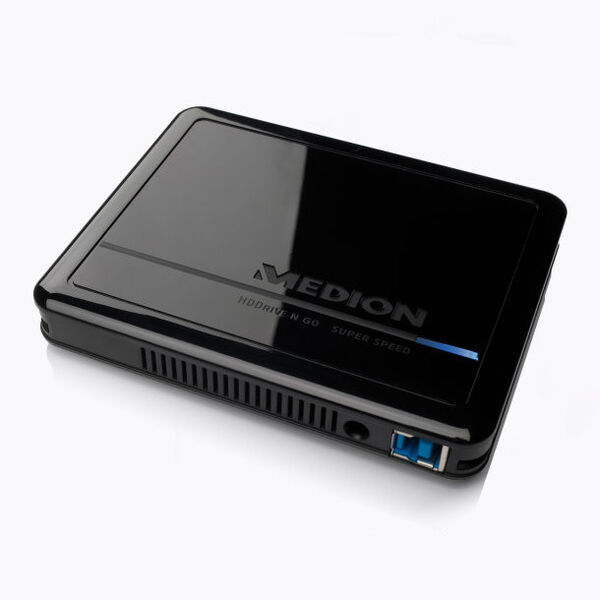 Die Medion-Festplatte P82770 bietet Aldi Nord mit zwei Terabyte Speicherkapazität an. Die externe 2,5-Zoll-HDD unterstützt USB 3.0 und verfügt über 32 Gigabyte Cache.  Aldi Nord verkauft die Festplatte für 84,99 Euro. (Bild: Aldi Nord)