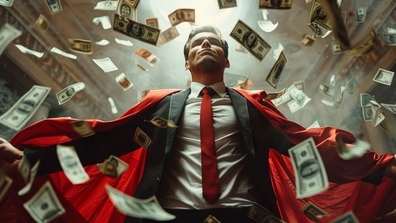 Der „Superheld mit Geld“ ist sicherlich nicht ausschließlich auf dem Verdiensttreppchen dieses Jahres zu finden. Die Mitarbeitenden in Banken, Versicherungen und der Energie können  dennoch durchschnittlich mit etwas mehr Lohn rechnen.(Bild: ©  visoot – stock.adobe.com / KI-generiert)