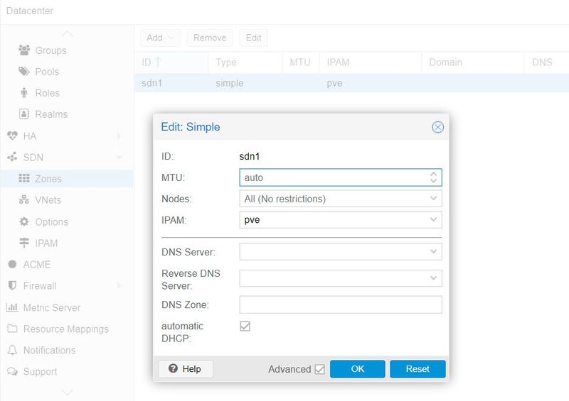 Anpassen der Einstellungen für ein SDN. (Bild: Joos - Proxmox Server Solutions)