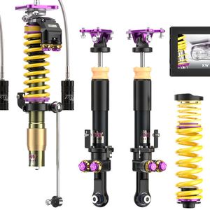 Das KW-V5-Gewindefahrwerk ist ein High-End-Gewindefahrwerk mit Solid-Piston-Technologie. Hier kann der Fahrer Druck- und Zugstufe (High-/Lowspeed) selbst einstellen. Trotz GT3-Rennsporttechnologie eignet es sich für den täglichen Einsatz auf der Straße.(Bild:  KW automotive)