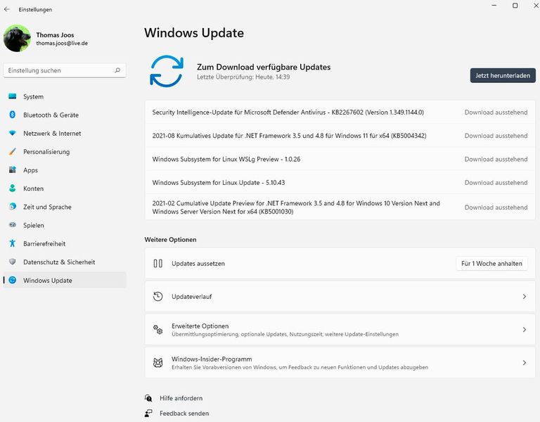 Durchführen der ersten Aktualisierung in Windows 11. (Bild: Joos / Microsoft)