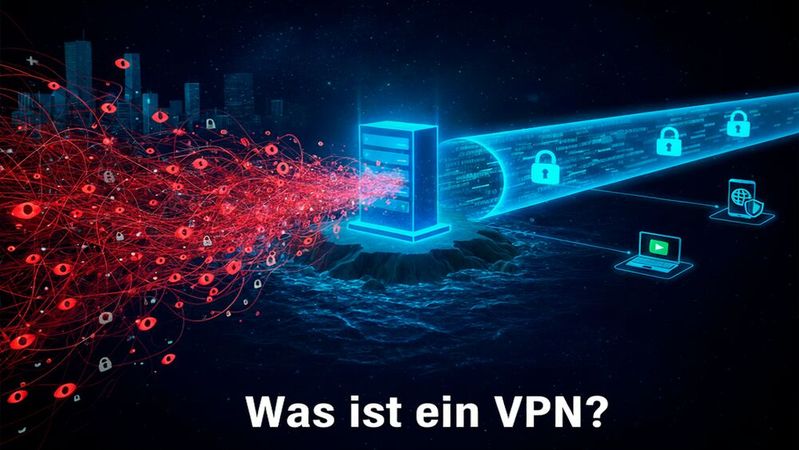 Über ein virtuelles privates Netzwerk kommunizieren Endgeräte oder lokale Netzwerke geschützt vor unbefugtem Zugriff über potenziell unsichere Netze wie das Internet.(Bild:  Gemini / KI-generiert)