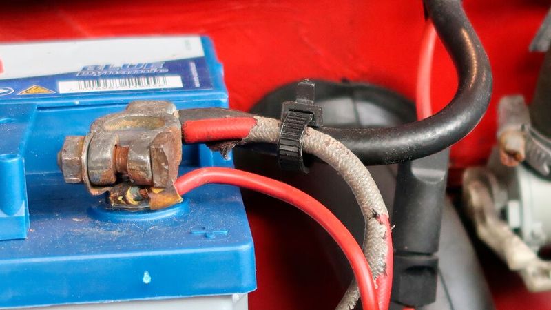 Über die historische Kfz-Elektrik als vernachlässigtes Gewerk hat »kfz-betrieb« schon öfter berichtet. Hier ein „Stillleben“ mit verwürgtem Pluspol an einem auf der Empore von Halle 1 zum Verkauf angebotenen Mercedes-Benz W123. Die Höhe des Übergangswiderstands darf geraten werden. (Bild: Diehl – VCG)