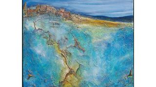 Himmelblau - eine Collage mit Metallteilen, bei der unter anderem Kiesel und grober Sand verwendet wurden sowie Relief-Gel und Goldwachs. Bild: Modusart (Archiv: Vogel Business Media)