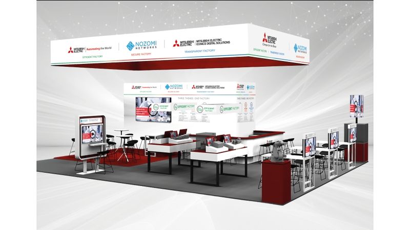 Three Themes. One Factory. Auf der SPS 2026 zeigt Mitsubishi Electric, wie Energieeffizienz, Datentransparenz und Cybersicherheit in der Produktion zusammenspielen. (Bild:  Mitsubishi Electric)