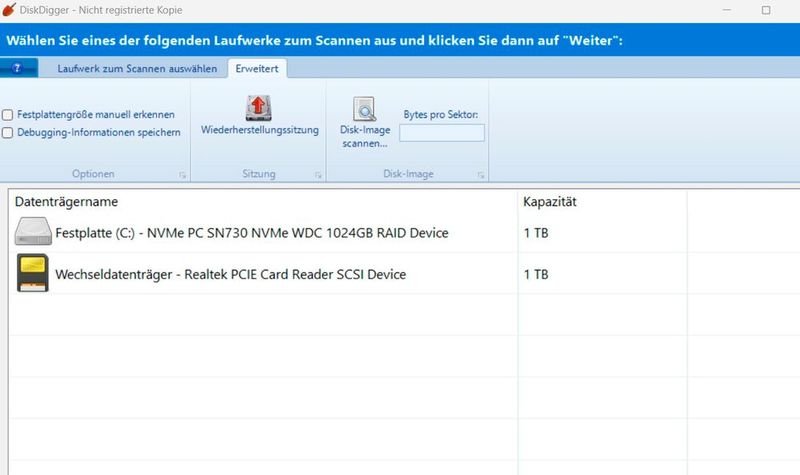 In den erweiterten Einstellungen von DiskDigger stehen weitere Optionen zur Verfügung. (Bild: Joos (Screenshot))