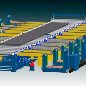 Auf dem Weg zum Wärmebehandlungsofen: Die Fördereinrichtung transportiert Stahlrohre zum Härten beziehungsweise Vergüten.