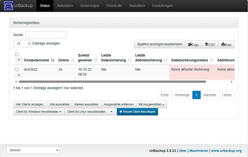 Clients verbinden sich automatisch mit dem UrBackup-Server. (Bild: Joos – Martin Raiber)