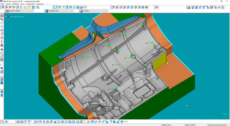 Das virtuelle Messergebnis, das der im Aufmacherbild gezeigte „m&h Messtaster“ am Werkstück geliefert hat. Die Darstellung wurde mit der Software „3D Form Inspect“ generiert. (Hexagon)