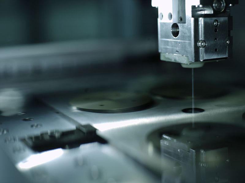 Drahterosion trägt mittels elektrischer Entladungen präzise und berührungsfrei Material vom Werkstück ab. Dieses Verfahren eignet sich zum Beispiel zur Herstellung von Zahnrädern oder Elektroteilen. (Bild: GF)