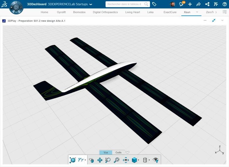 X-Sun nutzte die 3D-Experience-Plattform in der Cloud, um als Team die Oberfläche, die Aerodynamik und die Geometrie der UAV-Komponenten zu entwerfen sowie verschiedene Materialien, Verkabelungskonfigurationen, die Windströmung und die strukturelle Integrität zu simulieren und zu testen. (X-Sun)