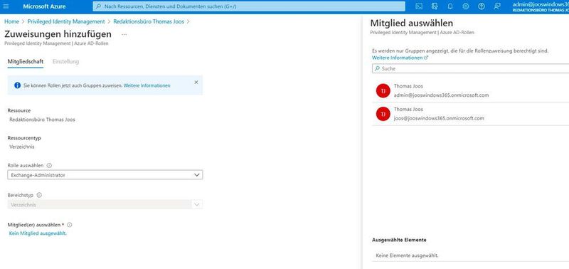 Mitglieder in Azure AD Privileged Identity Management hinzufügen. (Joos)