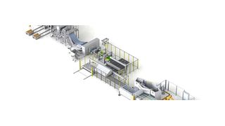 Schneider Electric produziert Oberteile und Wandelemente von Elektroschränken sowie  Montageplatten auf einer Pivatic-RAS-Linie. Alle 49 Sekunden entnimmt ein Entladeroboter eine Montageplatte am Auslauf der Produktionsstraße und stapelt sie ab. Bei weniger komplexen Teilen sind die Zykluszeiten sogar noch geringer. (Bild: RAS)