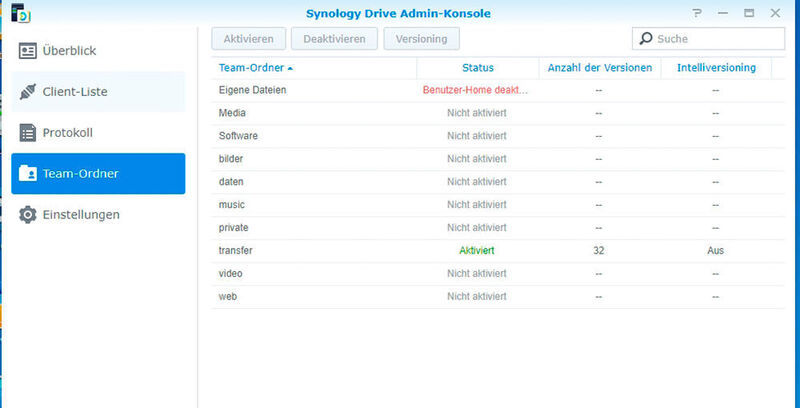 Verwalten von Synology Drive mit der Admin-Konsole. Hier lassen sich alle wichtigen Einstellungen vornehmen. (Joos/Synology)