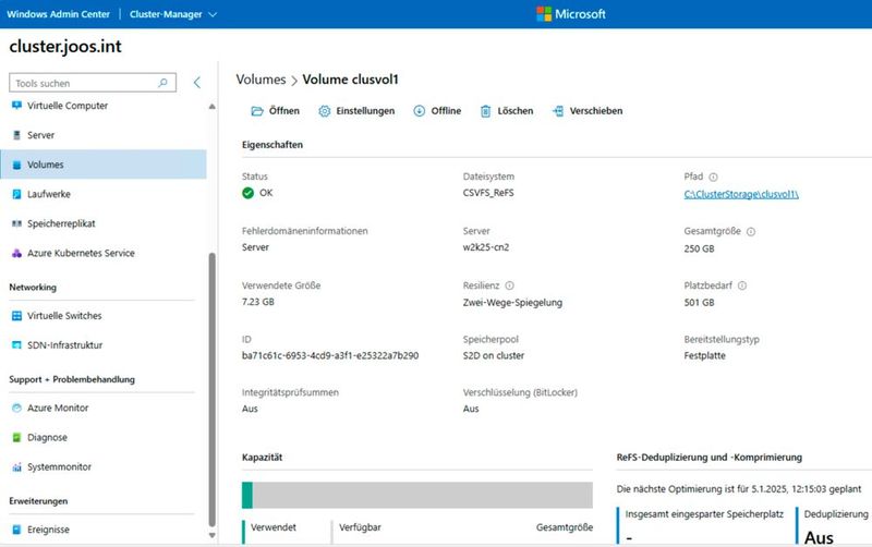 S2D-Volume im Windows Admin Center verwalten. (Bild: Joos – Microsoft)