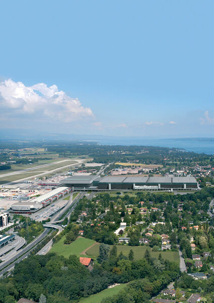 Vue aérienne de Palexpo, à deux pas de l'aéroport Cointrin. (Image: palexpo.ch) (Archiv: Vogel Business Media)