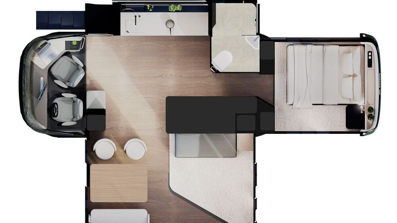 Bei Bedarf kann das Wohnmobil im Innenraum allerdings deutlich vergrößert werden. (Bild: Pininfarina)