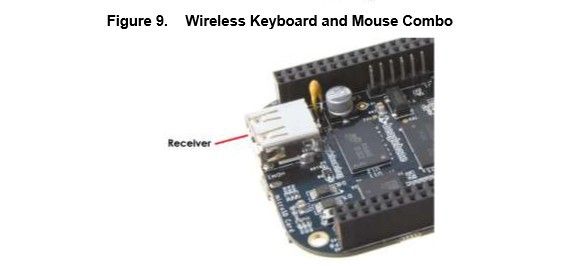 Beaglebone Black: Anschluss (Receiver) für Wireless- Maus / Tastatur (Bild: TI / beagleboard.org)