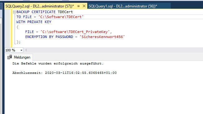 Aktivieren der transparenten Datenbankverschlüsselung in SQL Server 2019. (Joos)