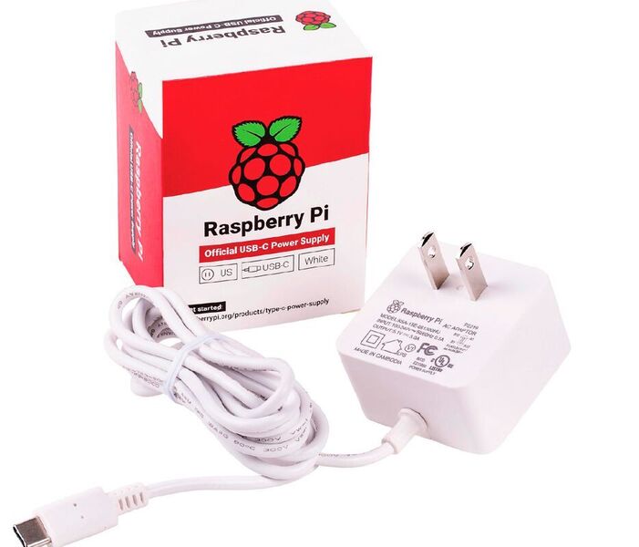 Stromkabel für Raspberry PI 4B: Das offizielle Netzteil unterstützt 3 A. (Farnell)